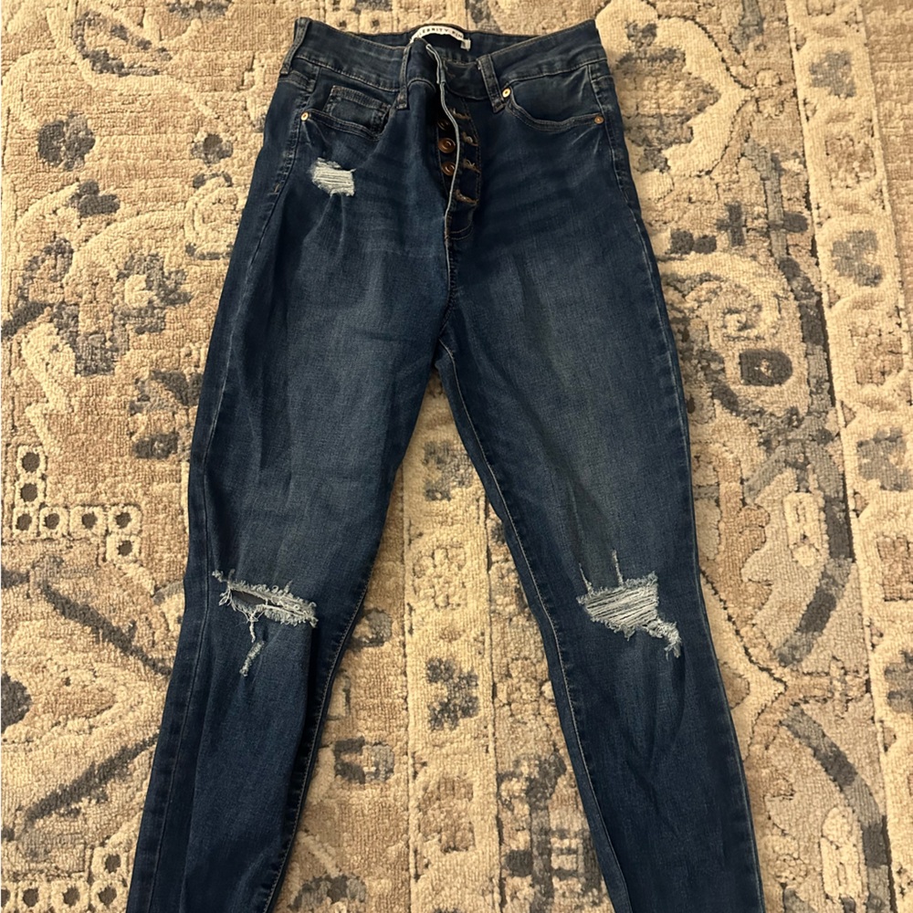 Celebrity Pink Women's Distressed Dark Blue Skinny Jeans